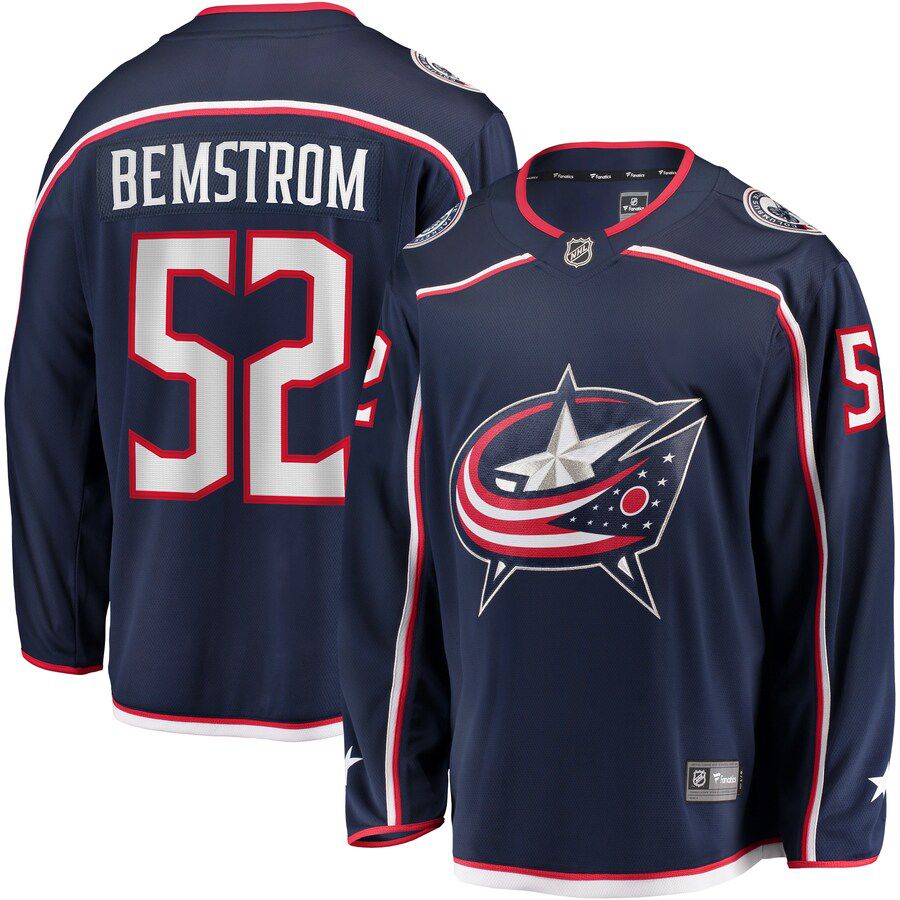 Men Columbus Blue Jackets #52 Emil Bemstrom Fanatics Branded Navy Home Breakaway Player NHL Jersey->customized nhl jersey->Custom Jersey